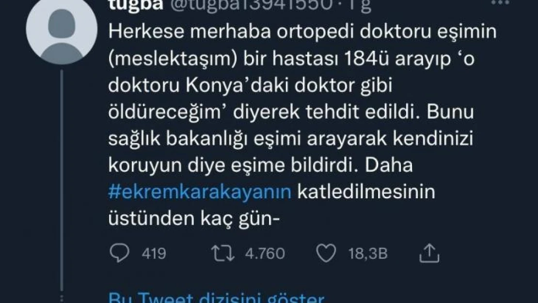 'O doktoru Konya'daki doktor gibi' öldüreceğim tehdidi polisi harekete geçirdi