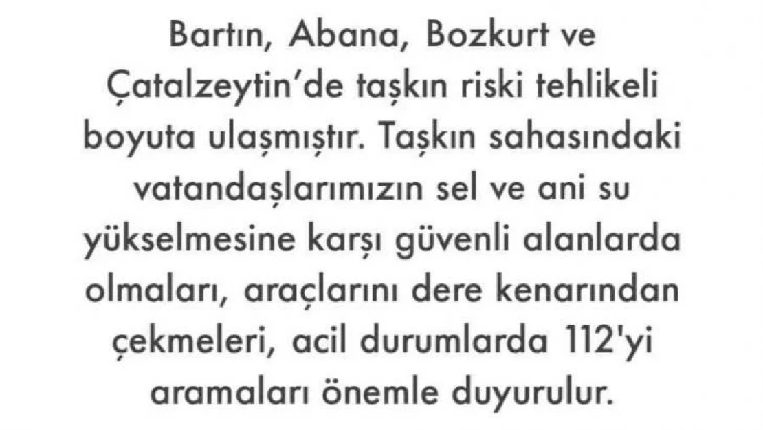 AFAD, taşkın tehlikesine karşı Bartın'da il merkezi ve ilçeleri uyardı