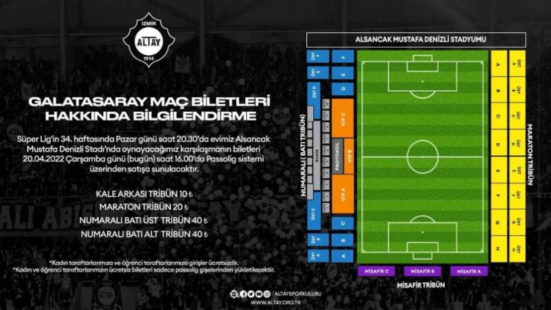 Altay - Galatasaray maçının biletleri satışta