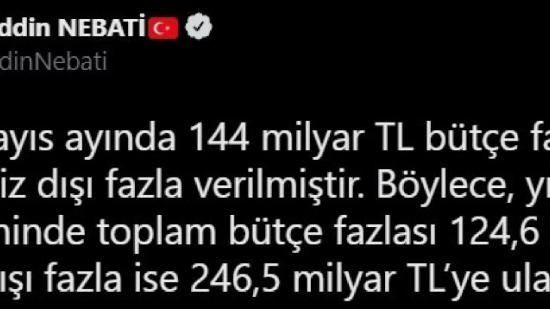 Bakan Nebati: 'Bütçe gelirlerinin ihtiyatlı duruşla desteklenmesi faiz dışı fazla verdi'