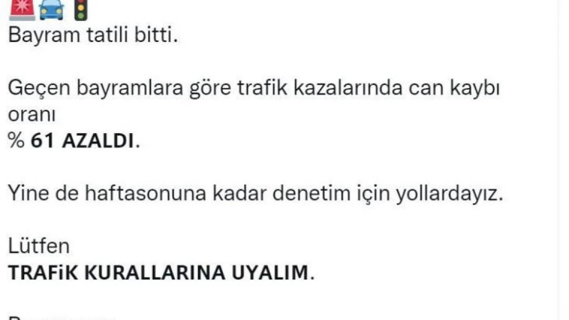 Bakan Soylu: 'Geçen bayramlara göre trafik kazalarında can kaybı oranı yüzde 61 azaldı'