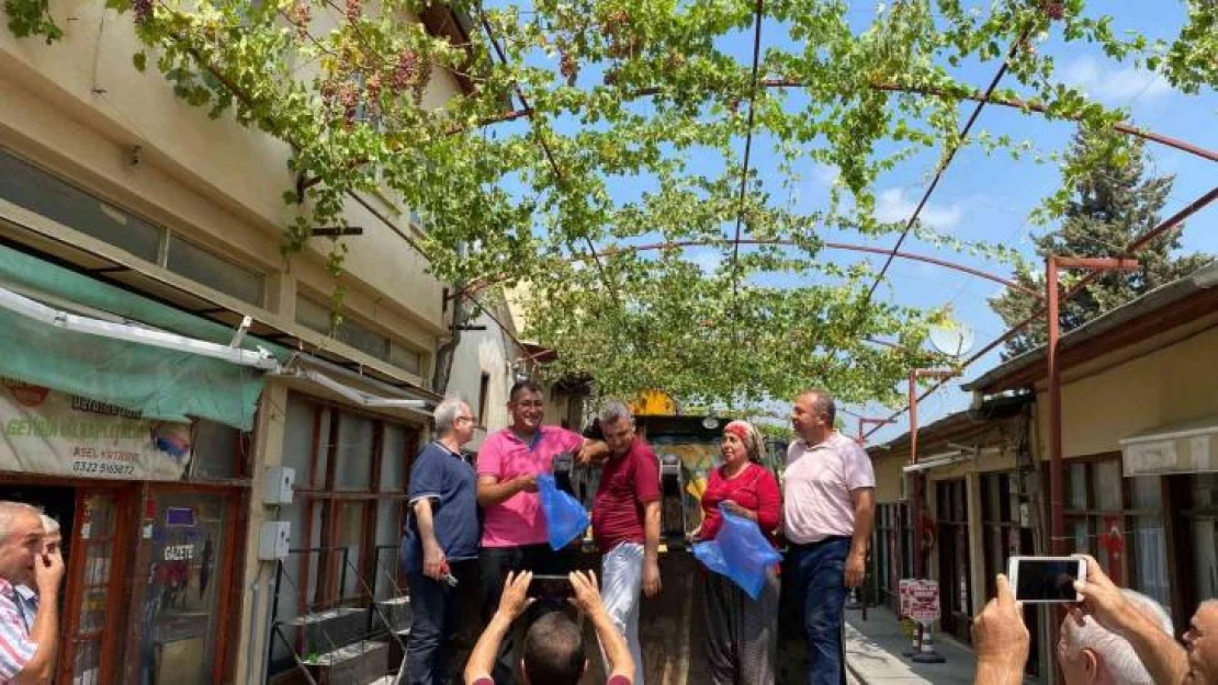 Başkan kepçe üstünde üzüm hasadı yaptı