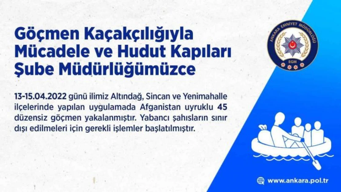 Başkentte 45 düzensiz göçmen yakalandı