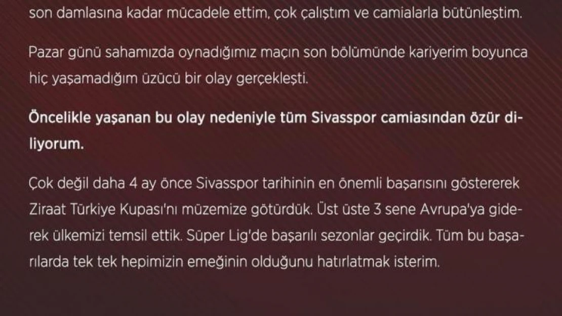 Caner Osmanpaşa, Sivasspor camiasından özür diledi