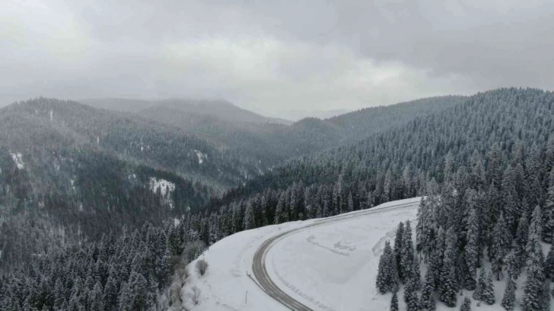 Çankırı'da kar yağışı: Beyaza bürünen Ilgaz Dağı havadan görüntülendi