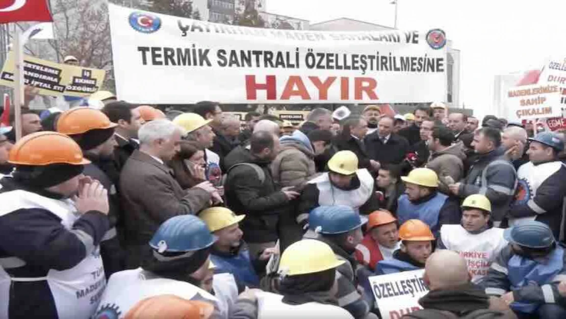 Çayırhan Termik Santrali ve Maden Ocağı çalışanlarından Bakanlık önünde protesto