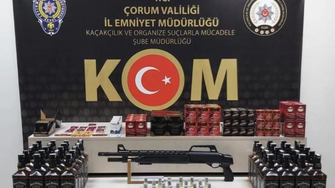 Çorum'da ruhsatsız silah, kaçak sigara ve içki operasyonu