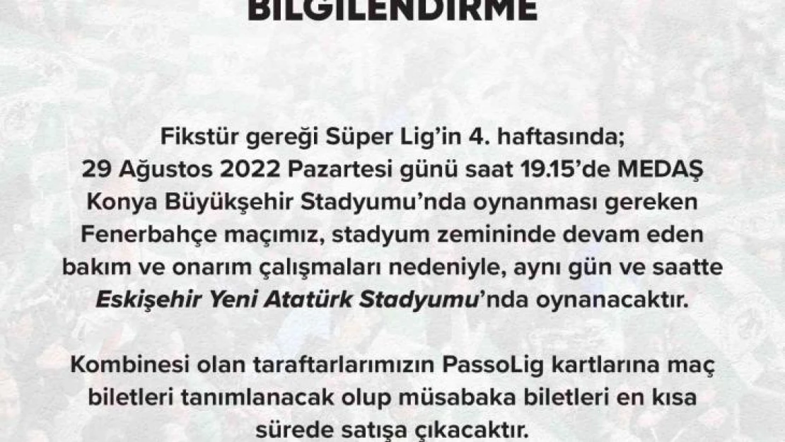 Fenerbahçe ilk kez Eskişehir Yeni Stadyumu'nda maça çıkacak