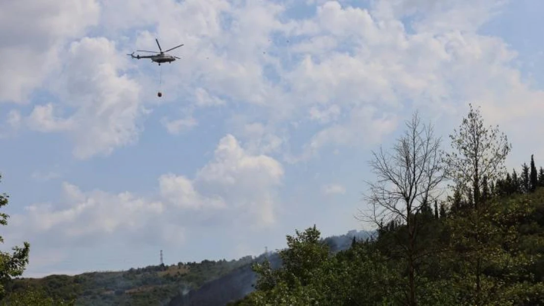 Kocaeli'de orman yangınına helikopterle müdahale sürüyor