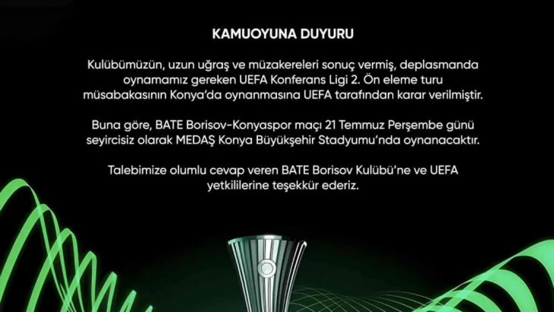 Konyaspor'un BATE Borisov maçı Konya'da oynanacak