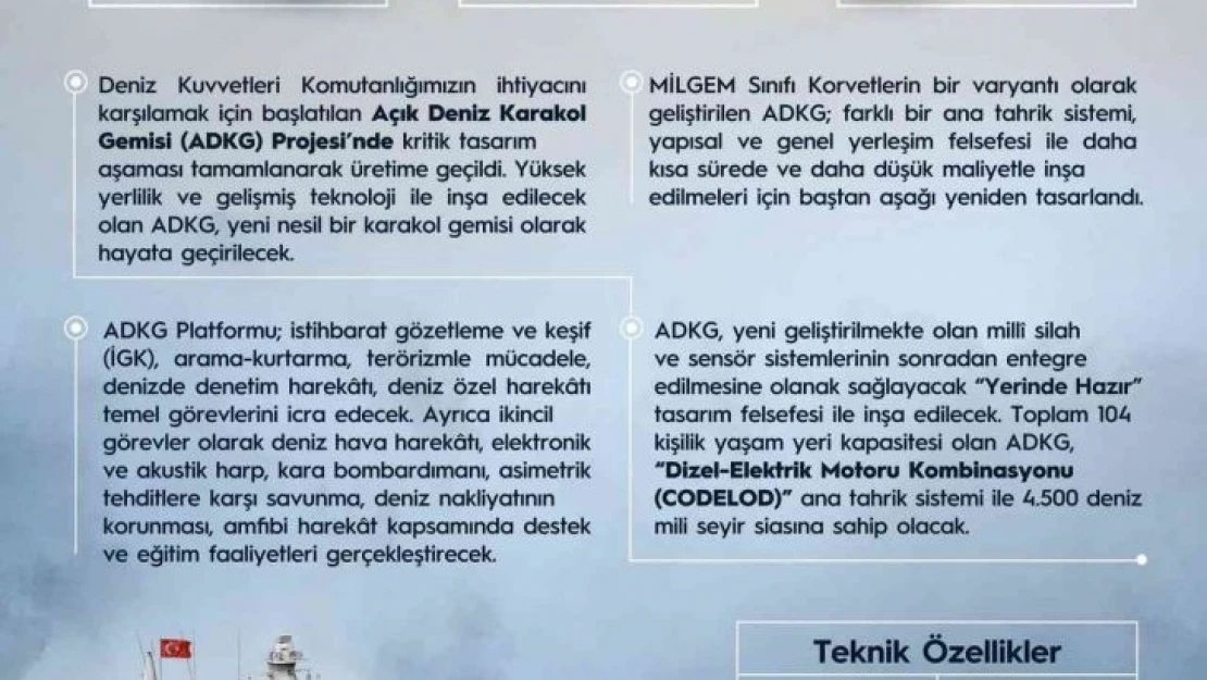 MSB, Açık Deniz Karakol Gemisi'nin üretimine geçildiğini duyurdu