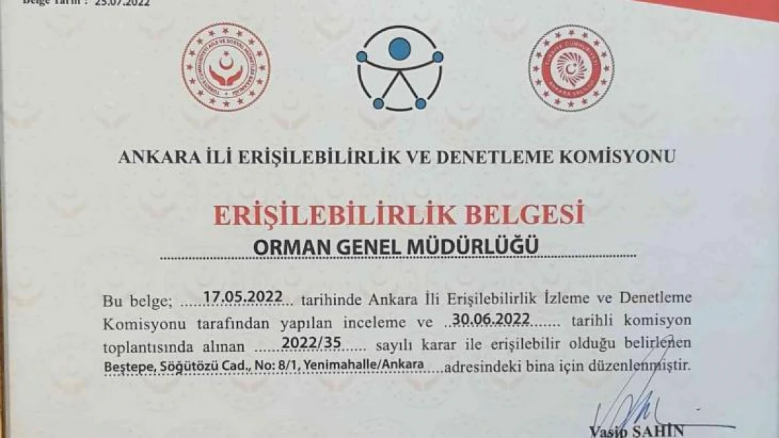 Orman Genel Müdürlüğü 'Erişilebilirlik Belgesi' aldı