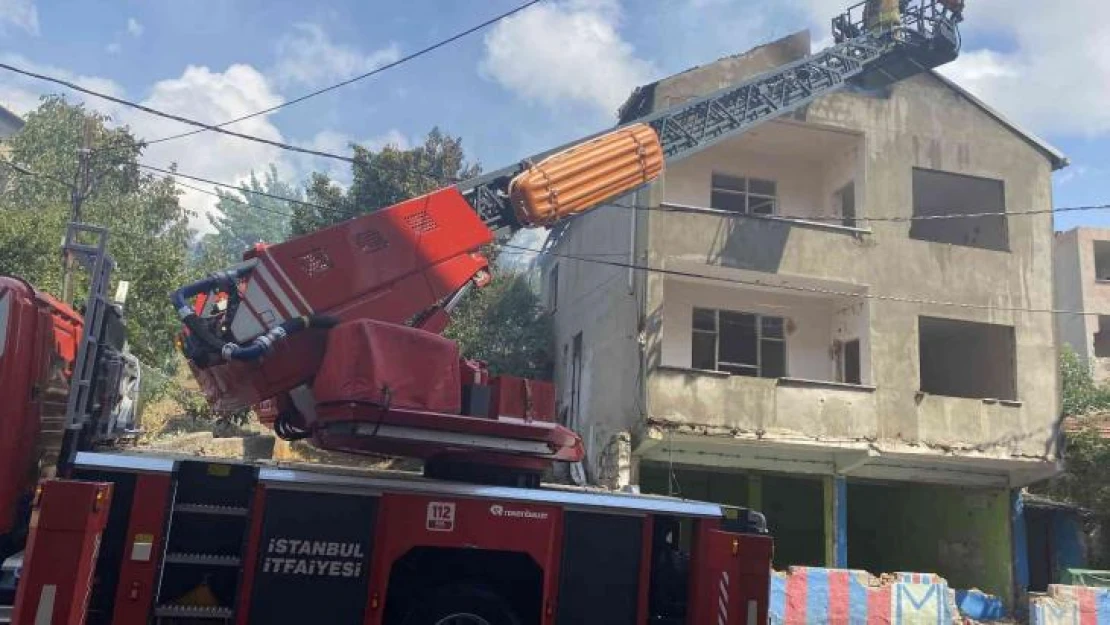 Pendik'te 2 katlı metruk binanın çatısı alevlere teslim oldu