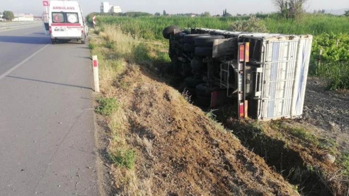 Salihli'de kamyon tarlaya devrildi