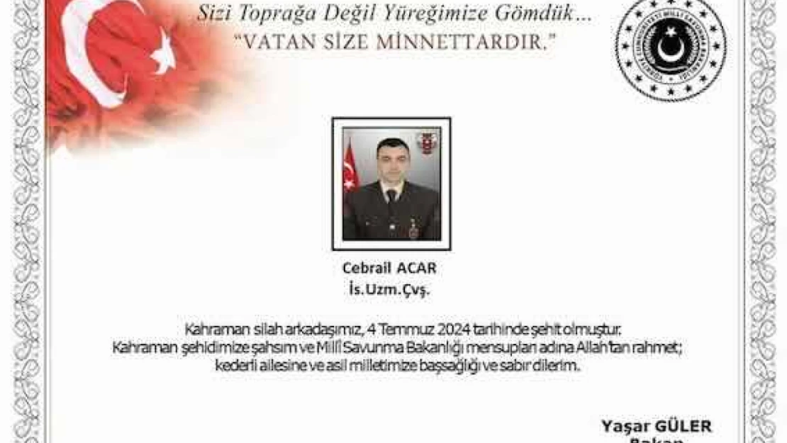 Şehit Uzman Çavuş Cebrail Acar son yolculuğuna uğurlandı