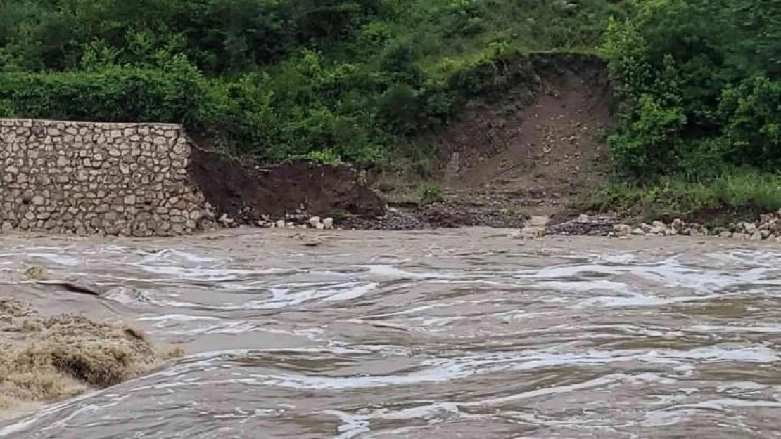 Sel sularına dayanamayan istinat duvarı yıkıldı