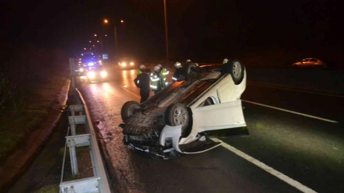 Tekirdağ'da yolcu otobüsüyle çarpışan otomobil takla attı: 1 yaralı