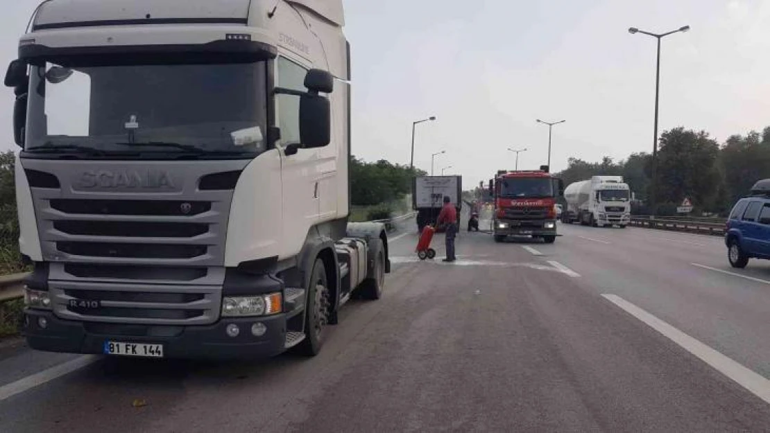 Tırın dorsesinde çıkan yangın, itfaiye ve vatandaşların yardımıyla söndü