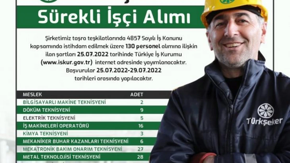 Türkşeker, 130 sürekli işçi alacak