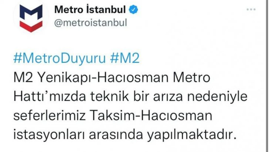 Yenikapı-Hacıosman metro hattında seferler teknik arıza sebebiyle aksadı