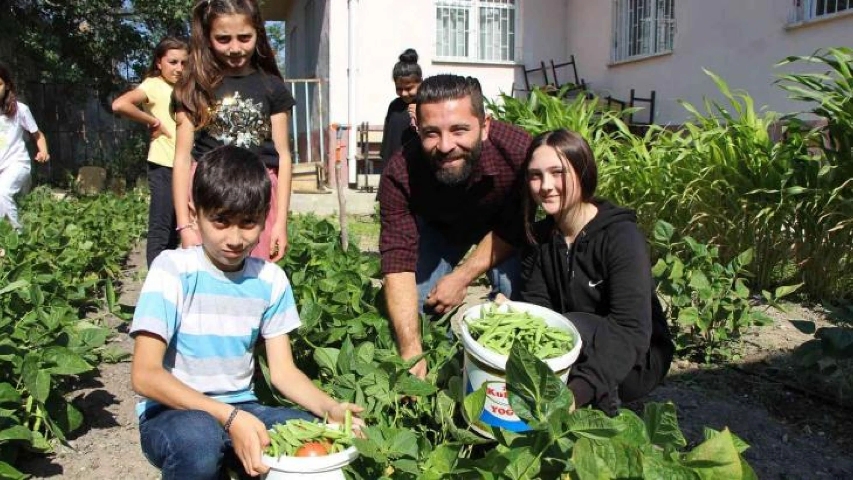 Yunus Emre öğretmen, okulda öğrencileriyle yetiştirdiği sebzelerini sütle besliyor