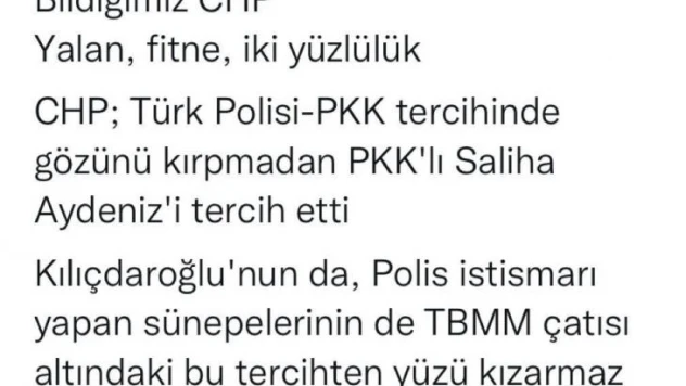 Soylu: CHP Türk Polisi-PKK tercihinde gözünü kırpmadan PKK'lı Saliha Aydeniz'i tercih etti