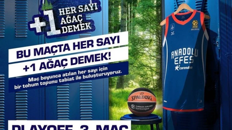Anadolu Efes iş birliğinde yapılan 'Her Sayı +1 Ağaç Demek' projesi, play-off'ta da devam edecek