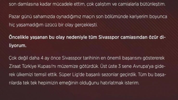 Caner Osmanpaşa, Sivasspor camiasından özür diledi
