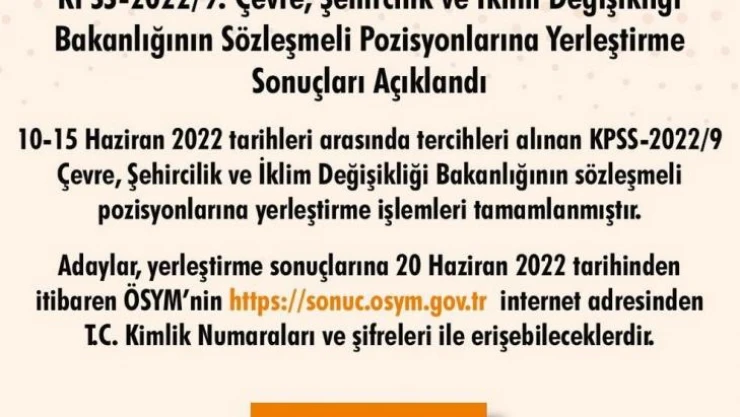 Çevre, Şehircilik ve İklim Değişikliği Bakanlığının personel alımı sonuçları açıklandı