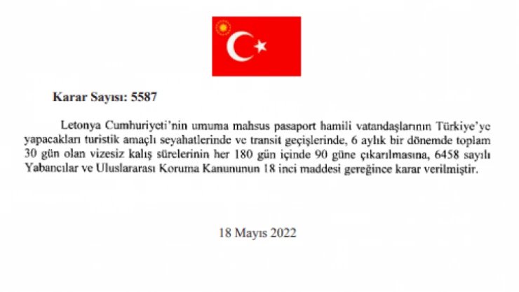 Letonya vatandaşları Türkiye'de 90 gün vizesiz kalabilecekler