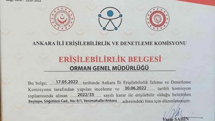 Orman Genel Müdürlüğü 'Erişilebilirlik Belgesi' aldı