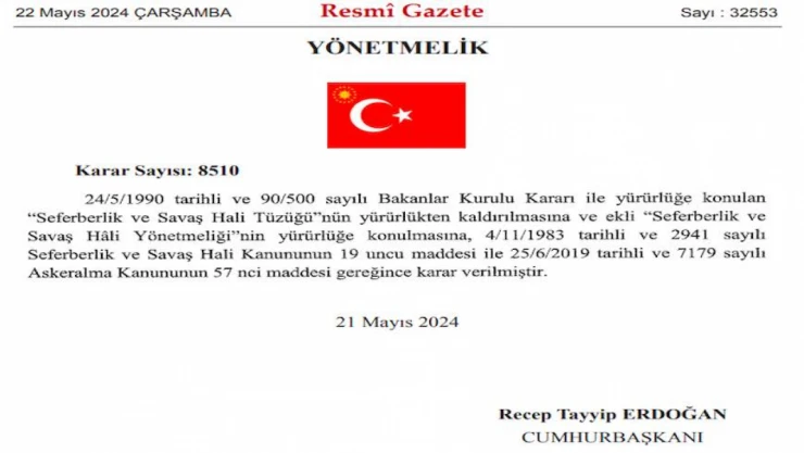 Seferberlik ve Savaş Hali Yönetmeliği yayımlandı