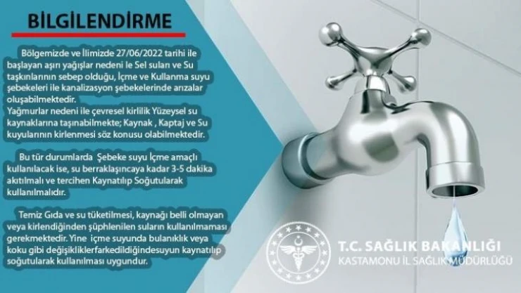 Sel bölgesi Kastamonu'da İl Sağlık Müdürlüğünden içme suları uyarısı