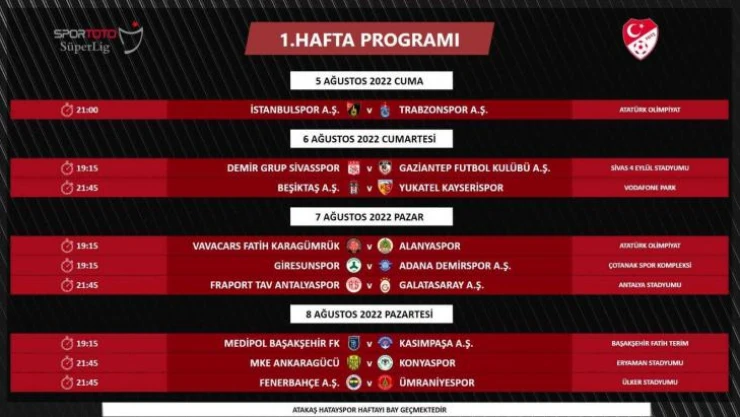 Süper Lig'in ilk 2 hafta programı değişti