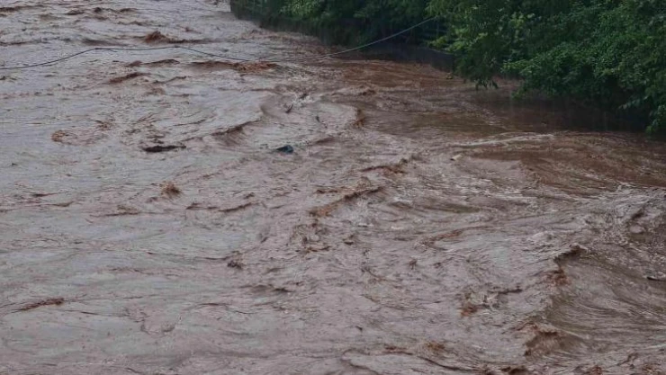 Taşma noktasına gelen dere evler için tehlike oluşturuyor