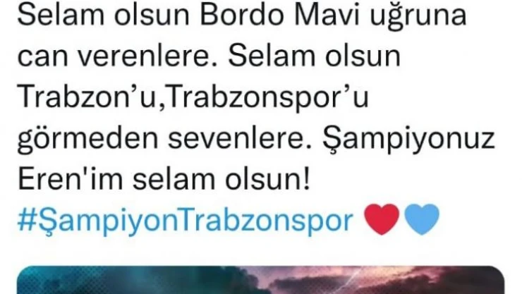 Trabzonspor'u kurtardığı penaltı ile şampiyonluğa taşıdı, sevincini bu tweetle paylaştı